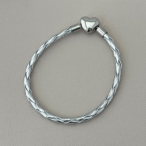 Pulseira courinho inspiração vivara prata fecho banhado em rhodium branco