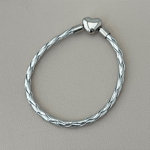 Pulseira courinho inspiração vivara prata fecho banhado em rhodium branco
