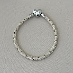 Pulseira courinho inspiração vivara nude fecho banhado em rhodium branco