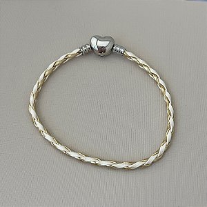 Pulseira courinho inspiração vivara mescla fecho banhado em rhodium branco