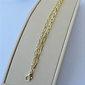 Pulseira dupla de elos lisos e texturizados em banho de ouro 18k