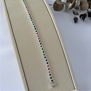 Pulseira Riviera colorida em banho de prata silver