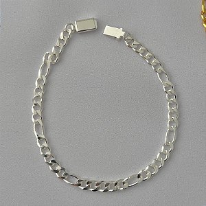 Pulseira masculina de elos grumet intercalados GG com fecho relógio em banho de prata silver