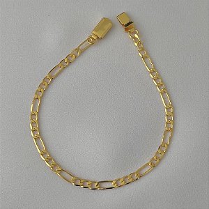 Pulseira masculina de elos grumet intercalados M com fecho relógio em banho de ouro 18k