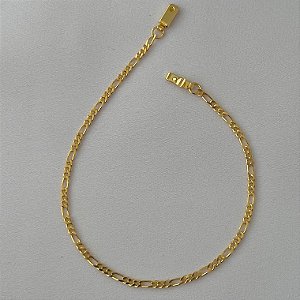 Pulseira masculina de elos grumet intercalados PP com fecho relógio em banho de ouro 18k