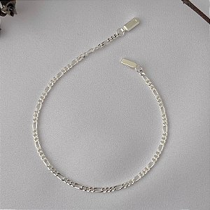 Pulseira masculina de elos grumet intercalados PP com fecho relógio em banho de prata silver