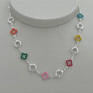 Colar inspiração Van-cleef resinado em banho de prata silver