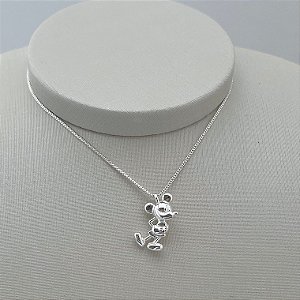 Colar com pingente Mickey liso em banho de prata silver