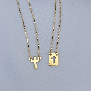 Escapulário Crucifixo em banho de ouro 18k