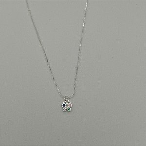 Colar infantil mini borboleta cravejada colorida em banho de prata silver