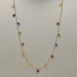 Colar com bolinhas coloridas penduradas em banho de ouro 18k