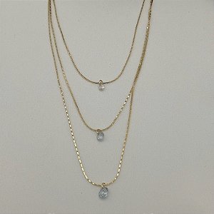 Colar triplo com pontos de luz em banho de ouro 18k