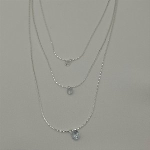 Colar triplo com pontos de luz em banho de prata silver