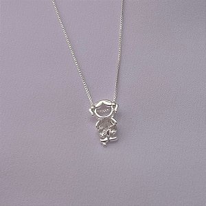 Colar menina com ponto de luz em banho de prata silver