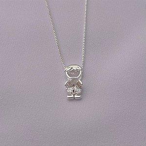 Colar menino com ponto de luz em banho de prata silver