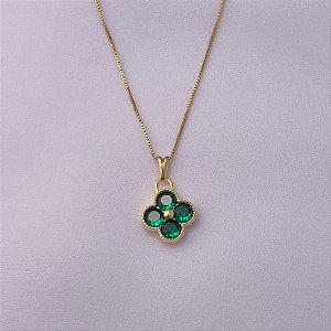 Colar inspiração Van-Cleef verde em banho de ouro 18k