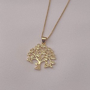 Colar árvore da vida cravejado em banho de ouro 18k
