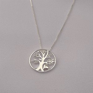 Colar medalha árvore da vida cravejado em banho de prata silver