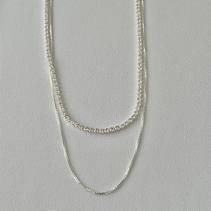 Colar duplo Riviera e veneziana em banho de prata silver