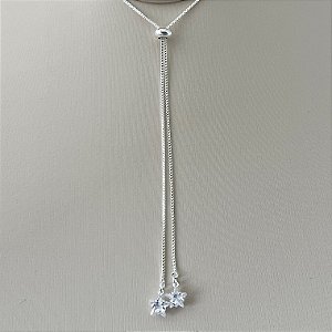 Colar gravata estrelas em banho de prata silver