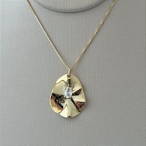 Colar pingente orgânico ponto luz central em banho de ouro 18k