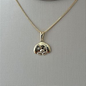 Colar pingente de cachorro em banho de ouro 18k
