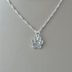 Colar pata de cachorro cravejada em banho de prata silver