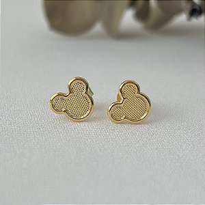 Brinco infantil mickey liso em banho de ouro 18k