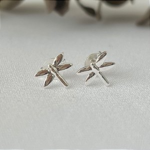 Brinco infantil de libélula em banho de prata silver