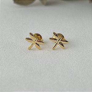 Brinco infantil de libélula em banho de ouro 18k