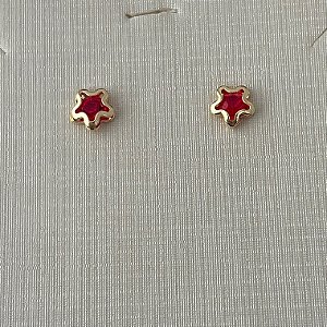 Brinco infantil estrela colorida em banho de ouro 18k