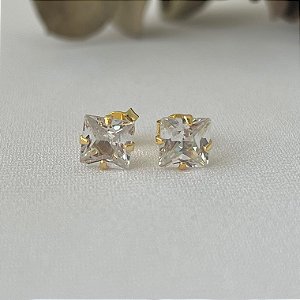 Brinco ponto de luz quadrado M em banho de ouro 18k