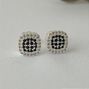Brinco quadrado cravejado em banho de prata silver