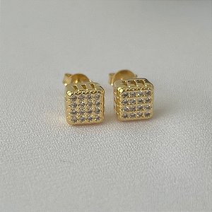 Brinco quadrado cravejado em banho de ouro 18k