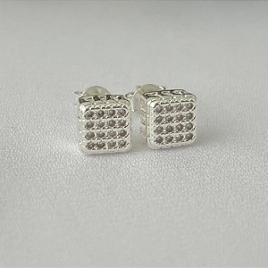 Brinco quadrado cravejado em banho de prata silver