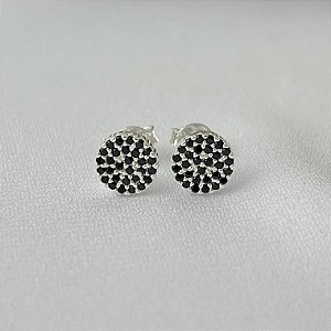 Brinco redondo cravejado em banho de prata silver