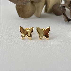 Brinco de borboleta lisa em banho de ouro 18k