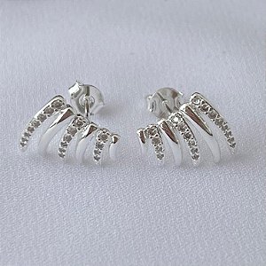 Brinco 6 tiras lisas e cravejadas em banho de prata silver