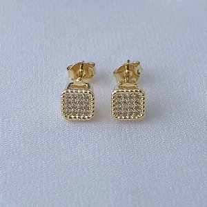 Brinco quadrado cravejado em banho de ouro 18k