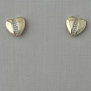 Brinco de coração uma fileira cravejada em banho de ouro 18k