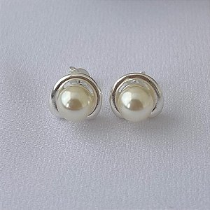 Brinco pérola G em banho de prata silver