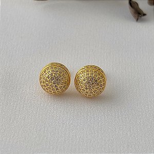 Brinco botão cravejado em banho de ouro 18k