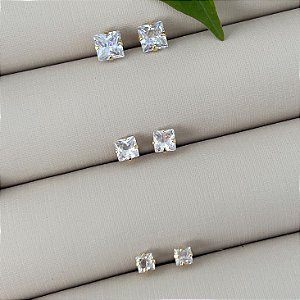 Trio de brincos ponto de luz quadrados pequenos em banho de ouro 18k