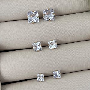 Trio de brincos ponto de luz quadrados grandes em banho de ouro 18k