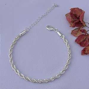 Pulseira cordão baiano G em banho de prata silver