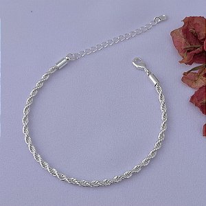 Pulseira cordão baiano M em banho de prata silver