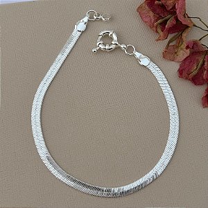 Pulseira fita com fecho boia em banho de prata silver
