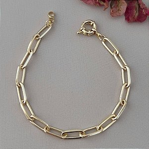 Pulseira elos retangulares com fecho boia em banho de ouro 18k