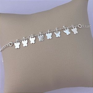 Pulseira infantil com borboletas lisas em banho de prata silver