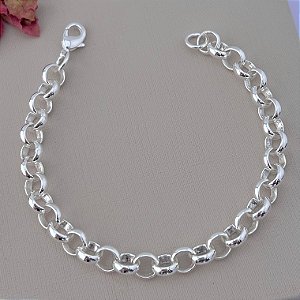 Pulseira de elos redondos G em banho de prata silver